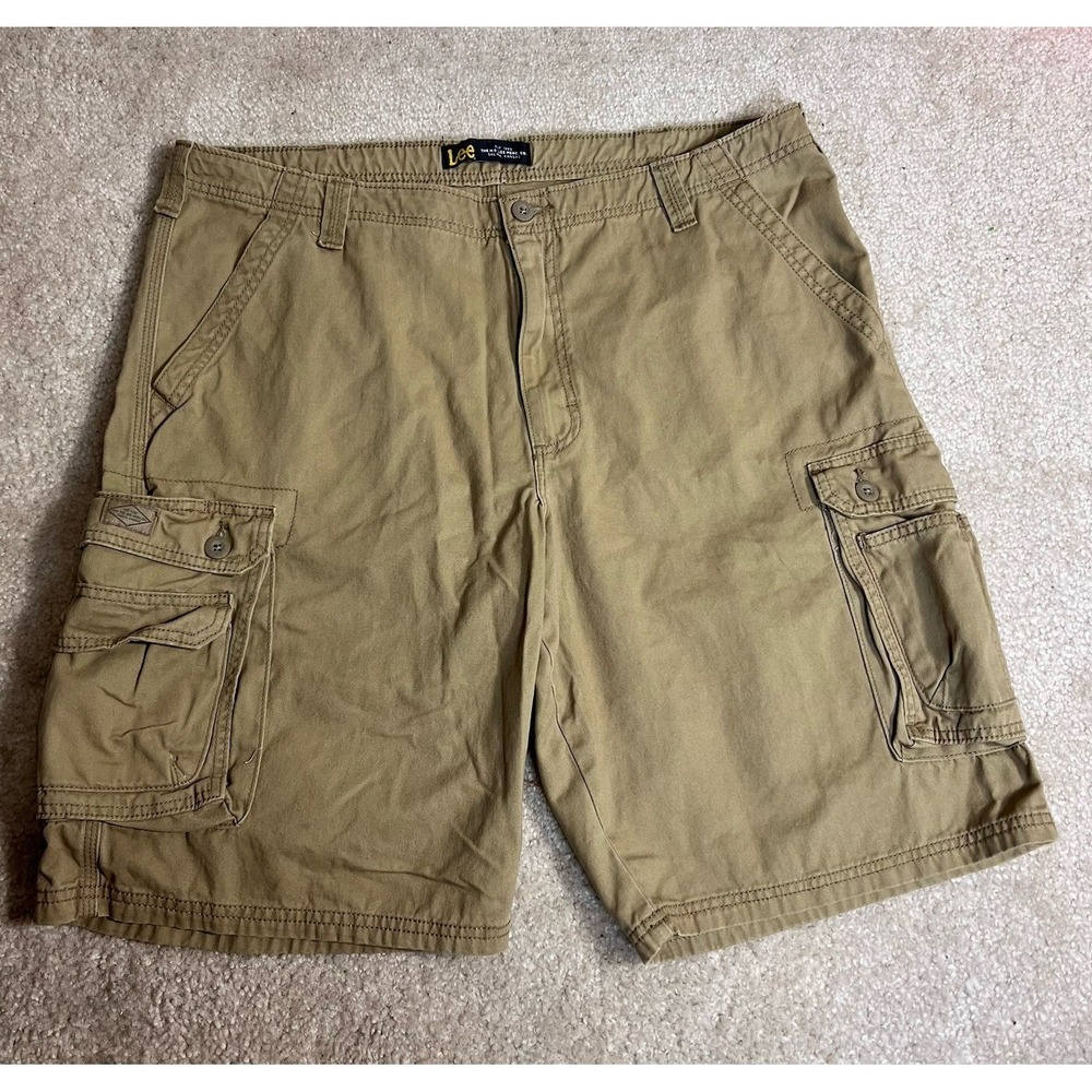 Y2K Lee Cargo Shorts Mens Khaki Cotton Skater Grunge Chunky Punk Baggy Size 40 - Picture 3 of 6